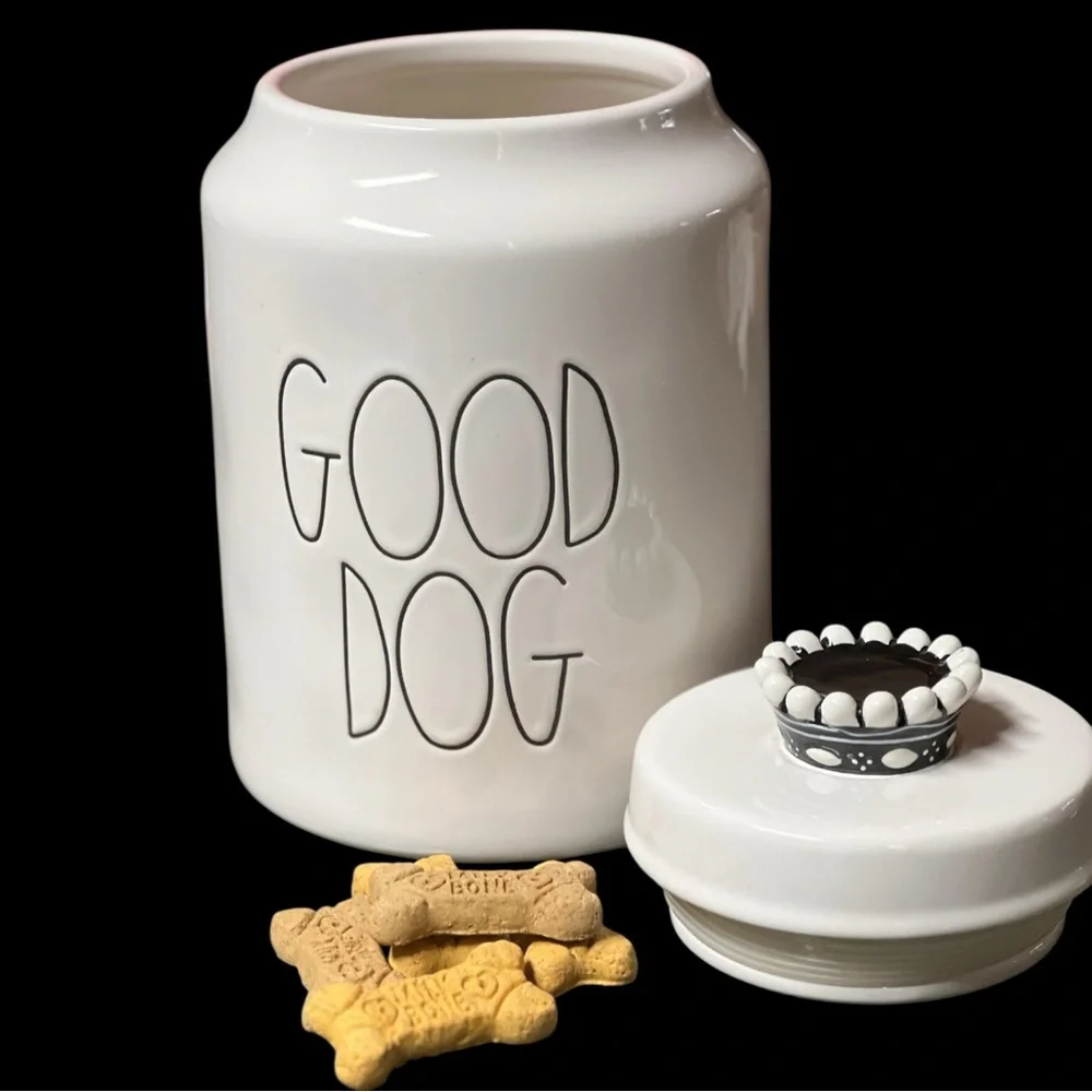Rae Dunn White 'Good Dog' Treat Jar with Crown Lid